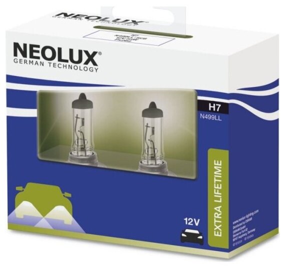 Лампа автомобильная Neolux Long Life H7 55W PX26d (бокс, 2шт) 12V, N499LL-2SCB