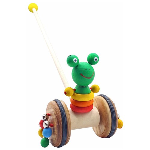 Каталка-игрушка S-Mala Лягушонок 12002, бежевый/зеленый каталка деревянная на палочке кот