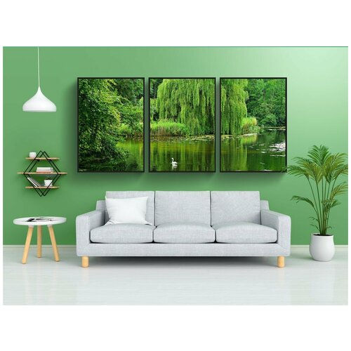 фото Набор модулных постеров для интерьера "плакучая ива, пруд, вода" 60x90 см. в тубусе, без рамки lotsprints