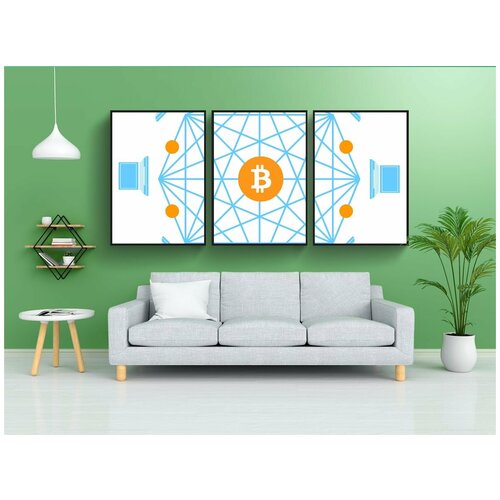 фото Набор модулных постеров для интерьера "bitcoin, криптовалюта, деньги" 60x90 см. в тубусе, без рамки lotsprints