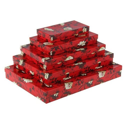 фото Набор коробок 5в1 "белый шиповник", 40 х 30 х 5 - 20 х 10 х 3 см mikimarket