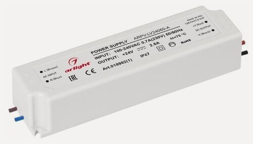 Изображение товара Блок питания ARPV-LV24060-A (24V, 2.5A, 60W) (Arlight, IP67 Пластик, 3 года) 018982(1)