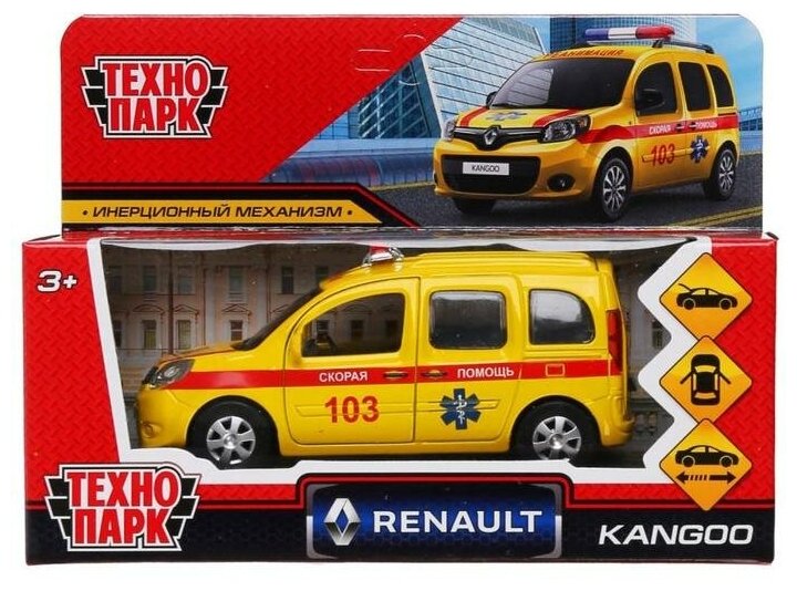 Машина металлическая «Renault Kangoo реанимация», 12 см, открываются двери и багажник, цвет желтый