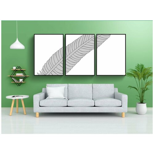фото Набор модулных постеров для интерьера "перо, серебро, серый" 60x90 см. в тубусе, без рамки lotsprints
