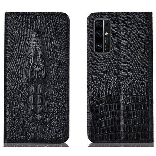 фото Чехол-книжка mypads premium для huawei honor 30 из натуральной кожи с объёмным 3d рельефом головы кожи крокодила роскошный эксклюзивный черный