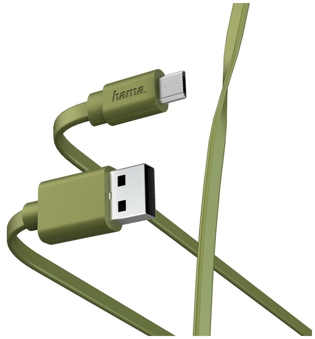 Кабель Hama 00187228 USB (m)-micro USB (m) 1м зеленый плоский