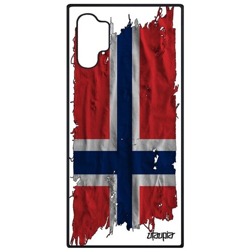 фото Защитный чехол на телефон // samsung galaxy note 10 plus // "флаг норвегии на ткани" патриот государственный, utaupia, белый