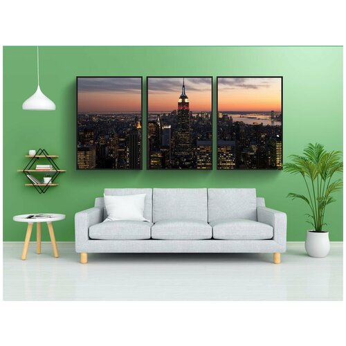 фото Набор модулных постеров для интерьера "нью йорк, ночь, вечер" 60x90 см. в тубусе, без рамки lotsprints