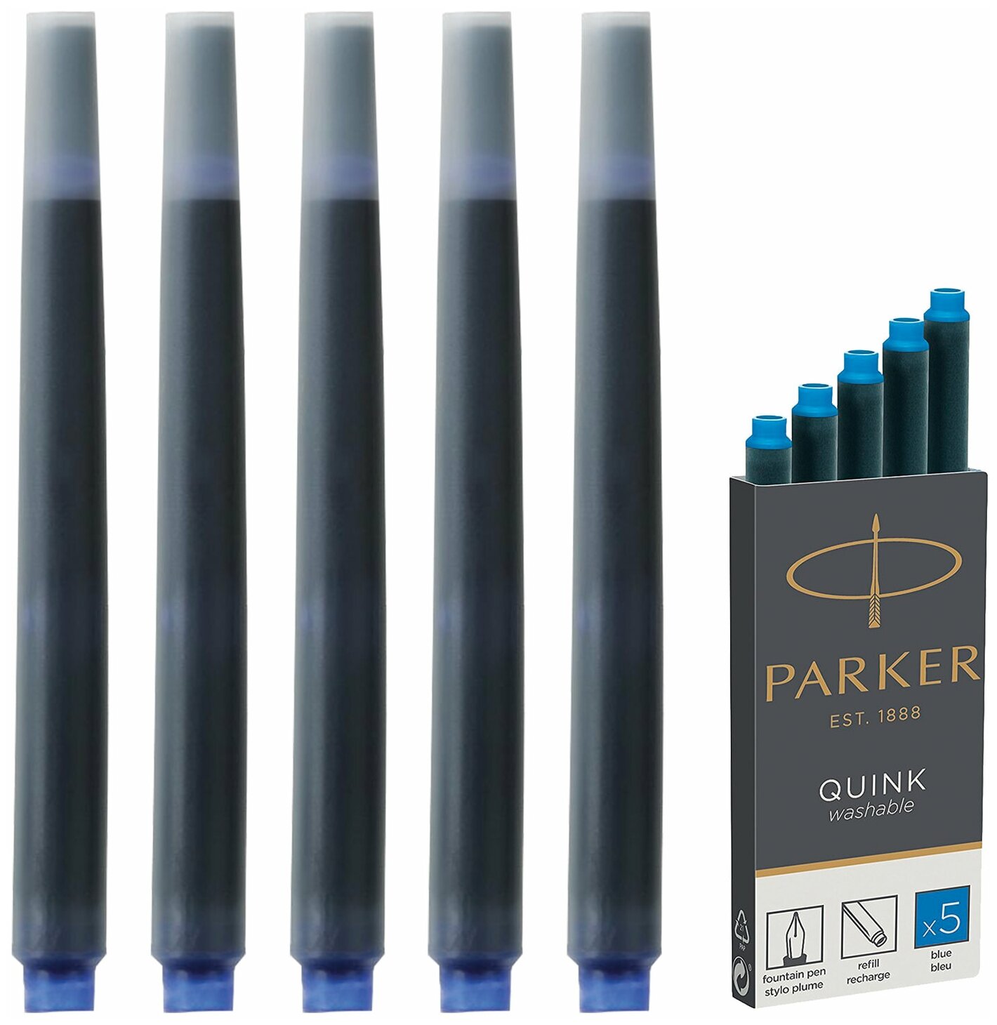 Картриджи чернильные PARKER "Cartridge Quink", комплект 5 штук, смываемые чернила, синие, 1950383 В наборе: 1компл.