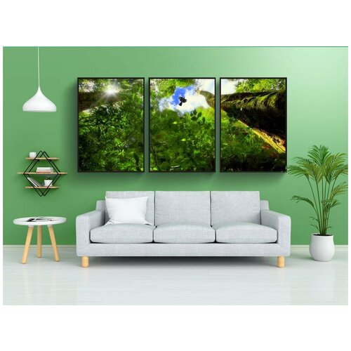 фото Набор модулных постеров для интерьера "деревья, лес, птиц" 60x90 см. в тубусе, без рамки lotsprints