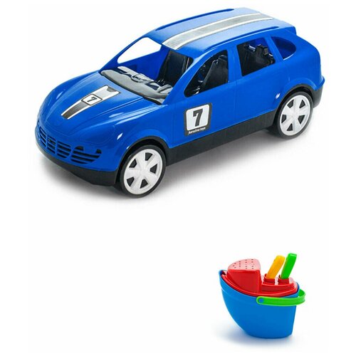 Игрушки для песочницы для снега Детский автомобиль (Кроссовер) синий + Песочный набор Пароходик, Каролина Тойз игрушки для песочницы для снега автомобиль молния красный песочный набор пароходик