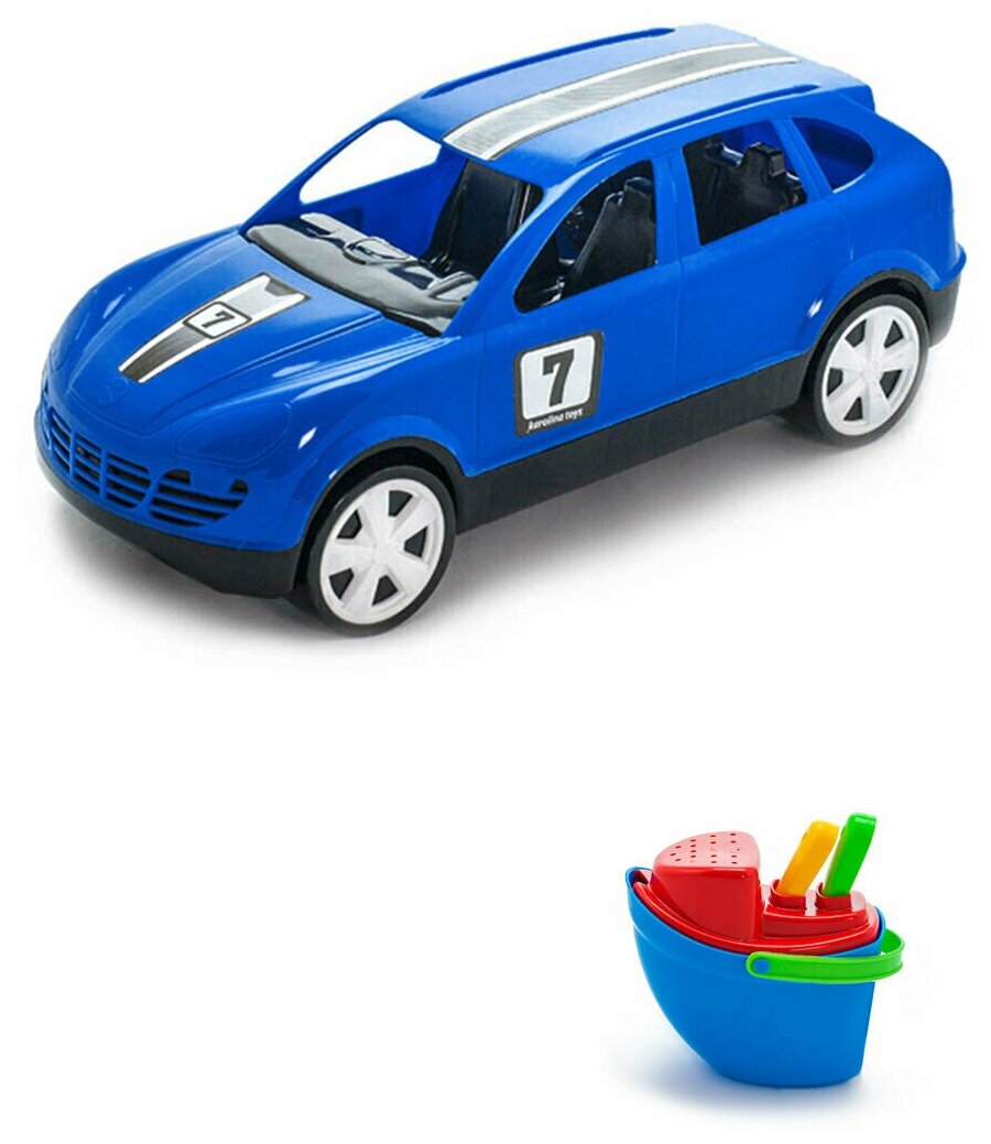 Игрушки для песочницы для снега Детский автомобиль (Кроссовер) синий + Песочный набор Пароходик, Каролина Тойз
