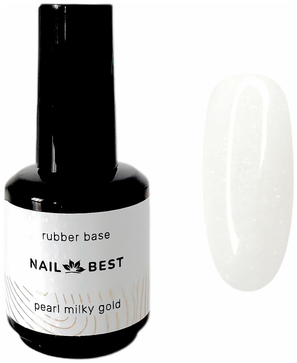 Камуфлирующая каучуковая база для ногтей Rubber Milky PEARL Gold , 15 мл c шиммером