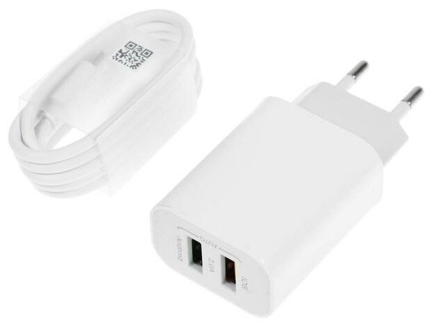 Сетевое зарядное устройство LuazON LCC-96, 2 USB, 2 A, кабель microUSB, белое 4598423