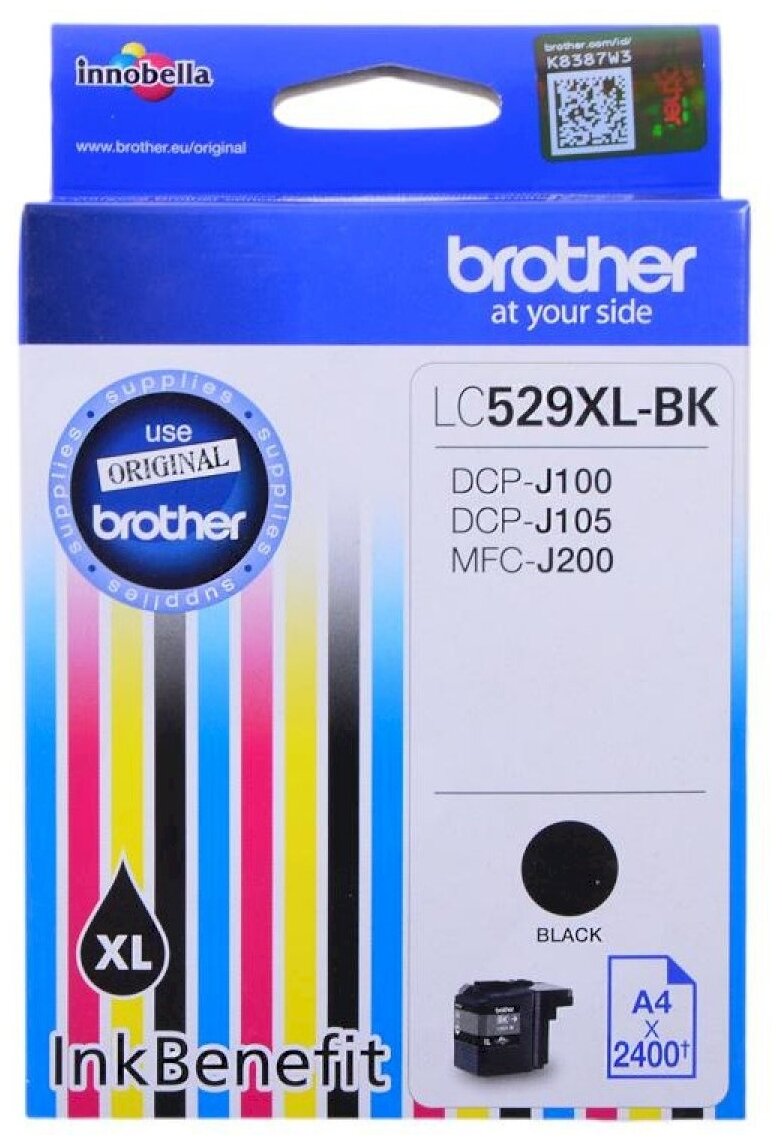 Картридж струйный Brother LC529XLBK черный (2400стр.) для Brother DCP-J100/J105/J200