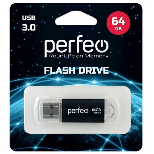 USB флешка Perfeo 3.0 64GB C14 Black metal series usb флешка perfeo 64gb c14 silver metal series pf c14s064es