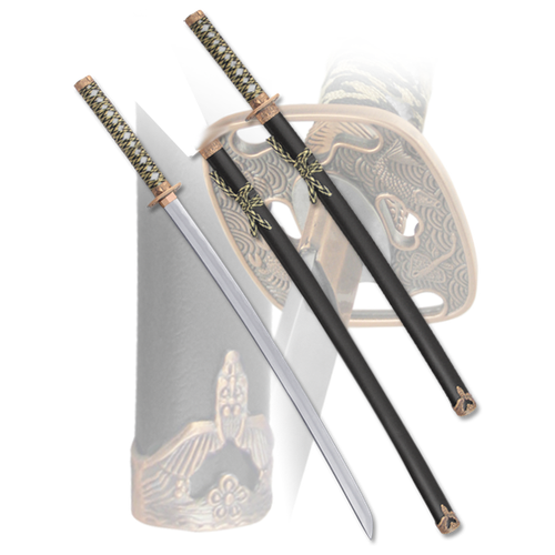 Набор самурайских мечей на подставке, 2 шт. Черные ножны D-50013-BK-KA-WA