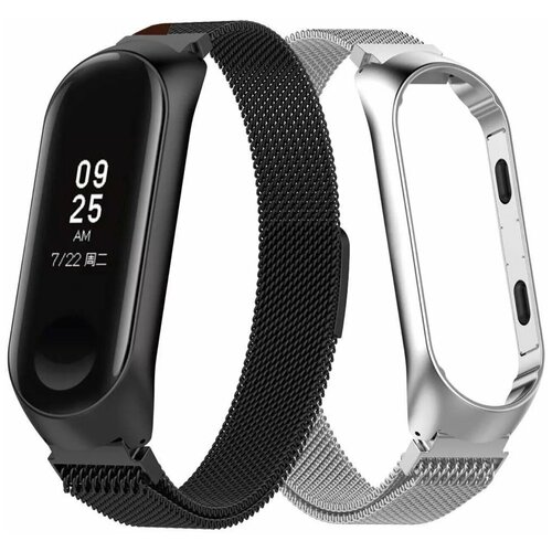 Ремешок для mi band 5 / mi band 6 металлический с магнитным замком и регулируемым размером черный