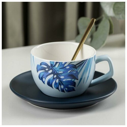 фото Чайная пара «ариэль», чашка 250 мл, 11,5×8,5×5,8 см, ложка, блюдце, цвет голубой qwen
