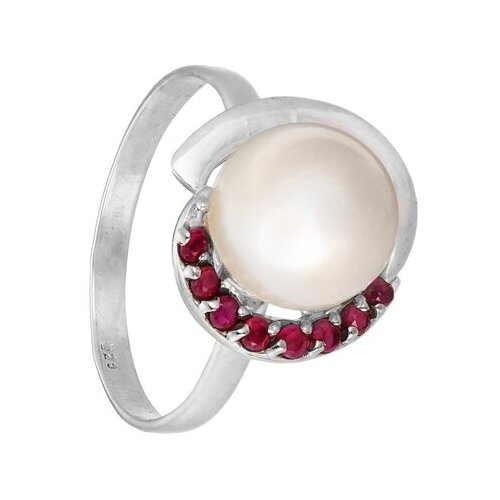 фото Серебряное кольцо 'полумесяц' с жемчужиной и корундами серена-сильвер