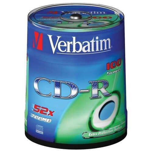 Оптический диск CD-R Verbatim 700Mb, 52x, cake box, 100шт. (43411) оптический диск cd r verbatim 700mb 52x cake box 100шт 43411