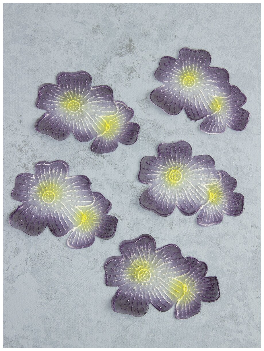 Аппликация пришивная "Два цветка" фиолетовый для одежды/головных уборов/аксессуаров (5 шт.)