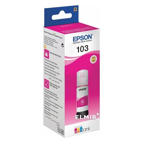 Чернила EPSON 103 (C13T00S34A) для СНПЧ EPSON L3100/L3101/L3110/L3150/L3151/L1110, пурпурные, оригинальные чернила inko 103 для epson l3100 l3101 l3110 l3111 l3150 l3151 l3156 l3160 l1110 комплект 4 цвета по 70 грамм