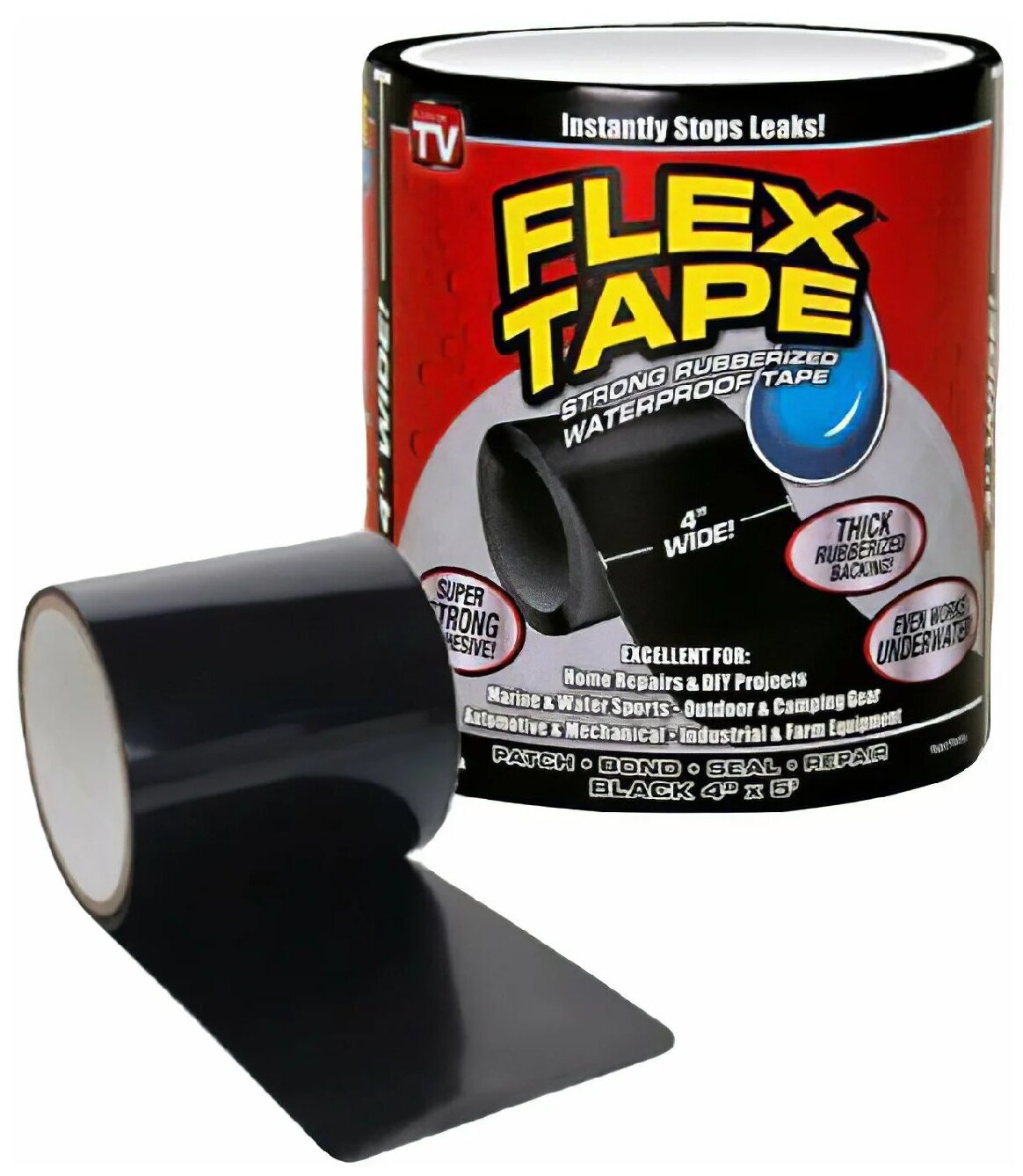 Клейкая лента Flex Tape Black усиленной фиксации, 102 мм x 1.52 м - фотография № 2