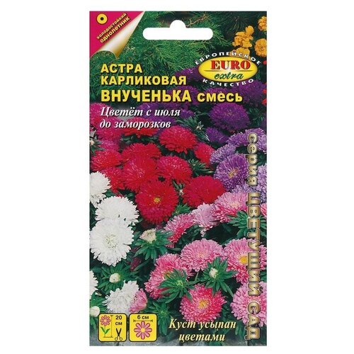 Семена цветов Астра Внученька, смесь карликовая, 0,1 г