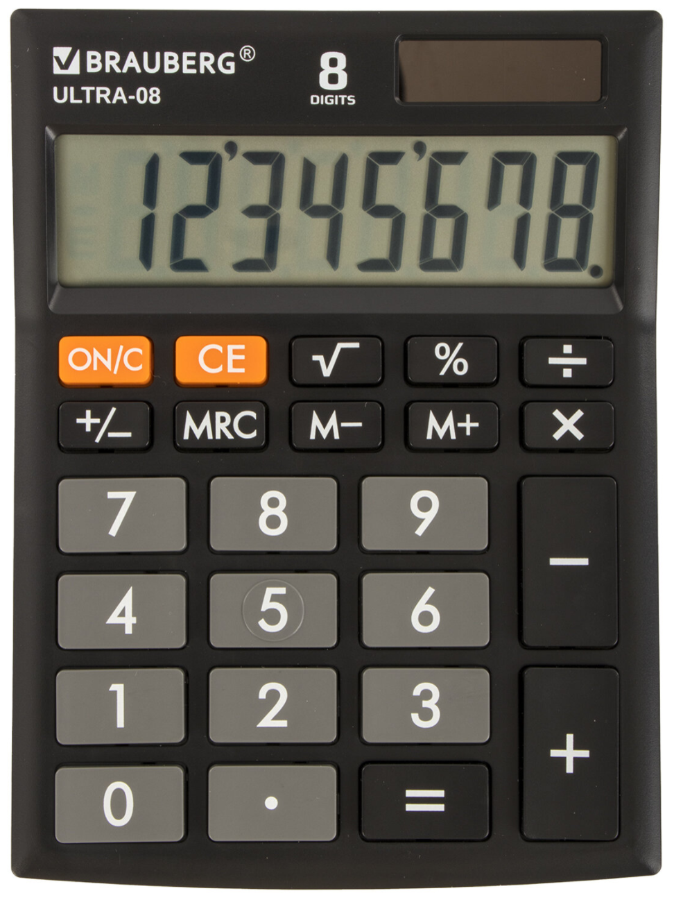 Калькулятор настольный BRAUBERG ULTRA-08-BK, компактный (154x115 мм), 8 разрядов, двойное питание, черный, 250507