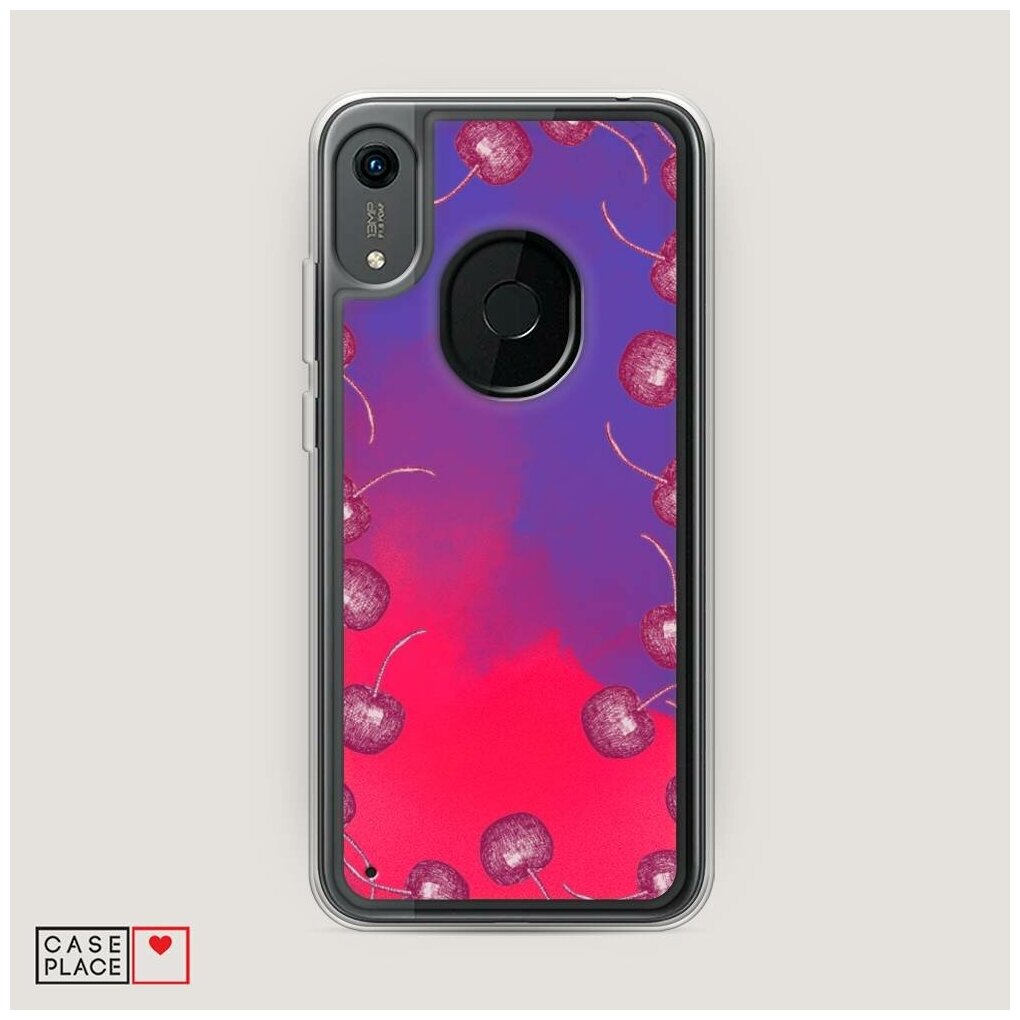 Жидкий неоновый чехол "Рамка из вишни" на Honor 8A (8A Pro/Prime) / Хонор 8А (8А Про/Прайм)