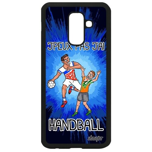 фото Красивый чехол на смартфон // samsung galaxy a6 plus 2018 // "не могу - у меня гандбол!" спорт рисунок, utaupia, синий