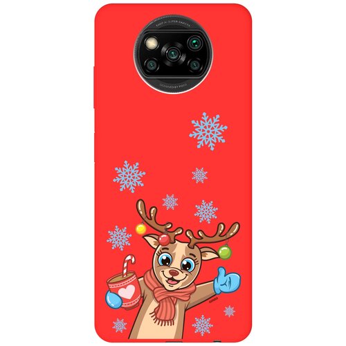 фото Силиконовая чехол-накладка silky touch для xiaomi poco x3 с принтом "christmas deer" красная gosso