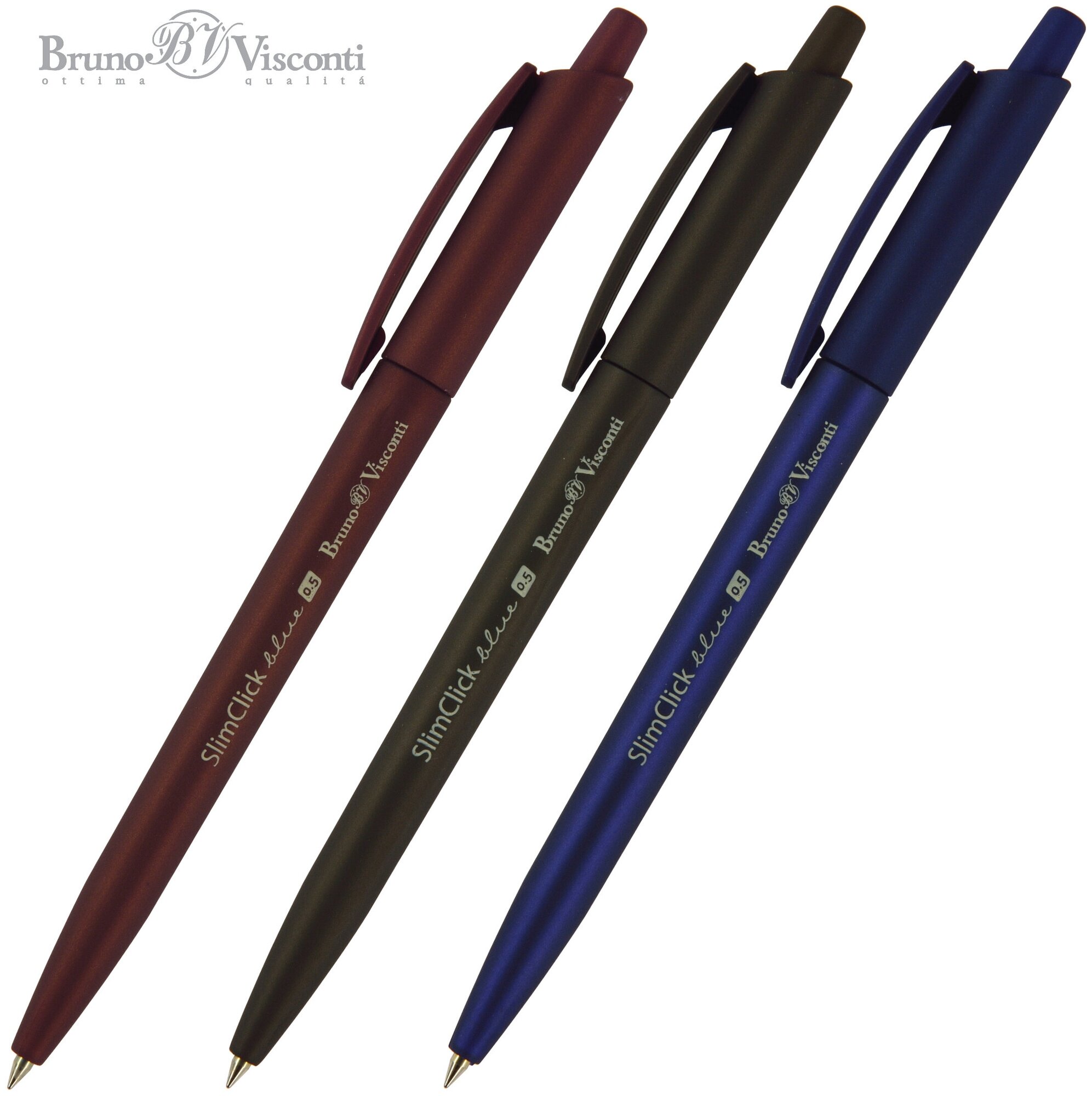 Ручкa BrunoVisconti, шариковая автоматическая, 0.5 мм, синяя, SlimClick. ORIGINAL, Арт. 20-0075