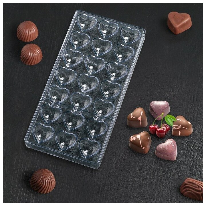 Форма для шоколада и конфет «Сердца», 28×14 см, 21 ячейка, цвет прозрачный - фотография № 7