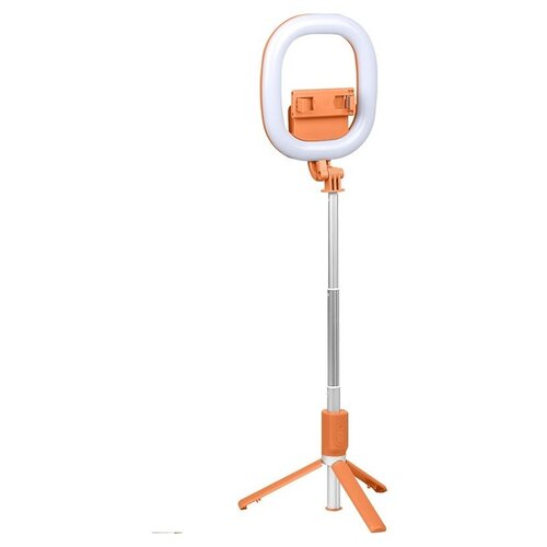 фото Трипод- селфи палка кольцевая лампа led 15 см r10 с регулируемым штативом 95 см, selfie stick tripod, с bluetooth пультом, оранжевый isa