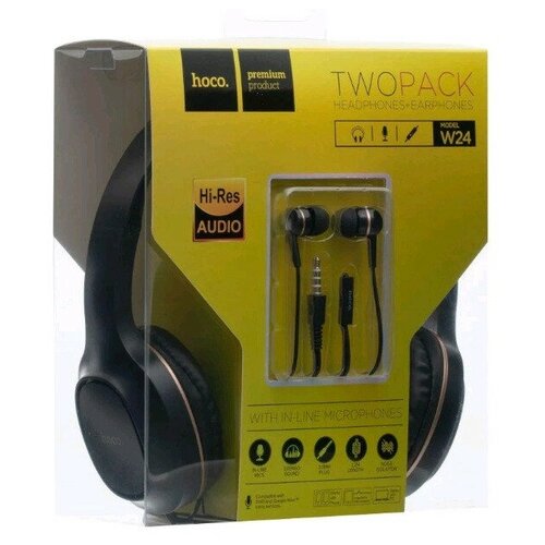 Наушники W24 Enlighten с микрофоном HOCO Черные с золотом 104900₽