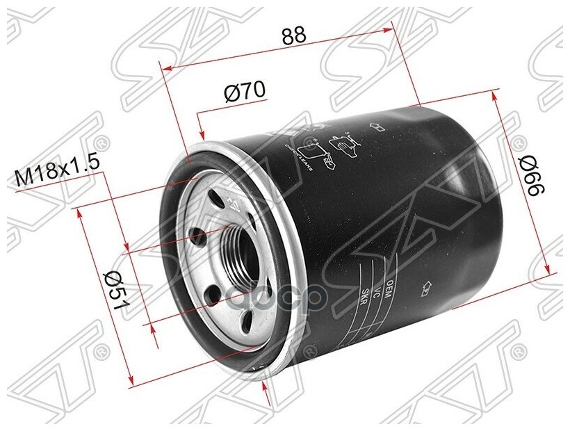 SAT Фильтр масляный MITSUBISHI OUTLANDER 2.0 4B11/2.2 DI-D 4HK4HN/2.4 4B12/3.0 6B31/DELICA 4G64/4G32/4G