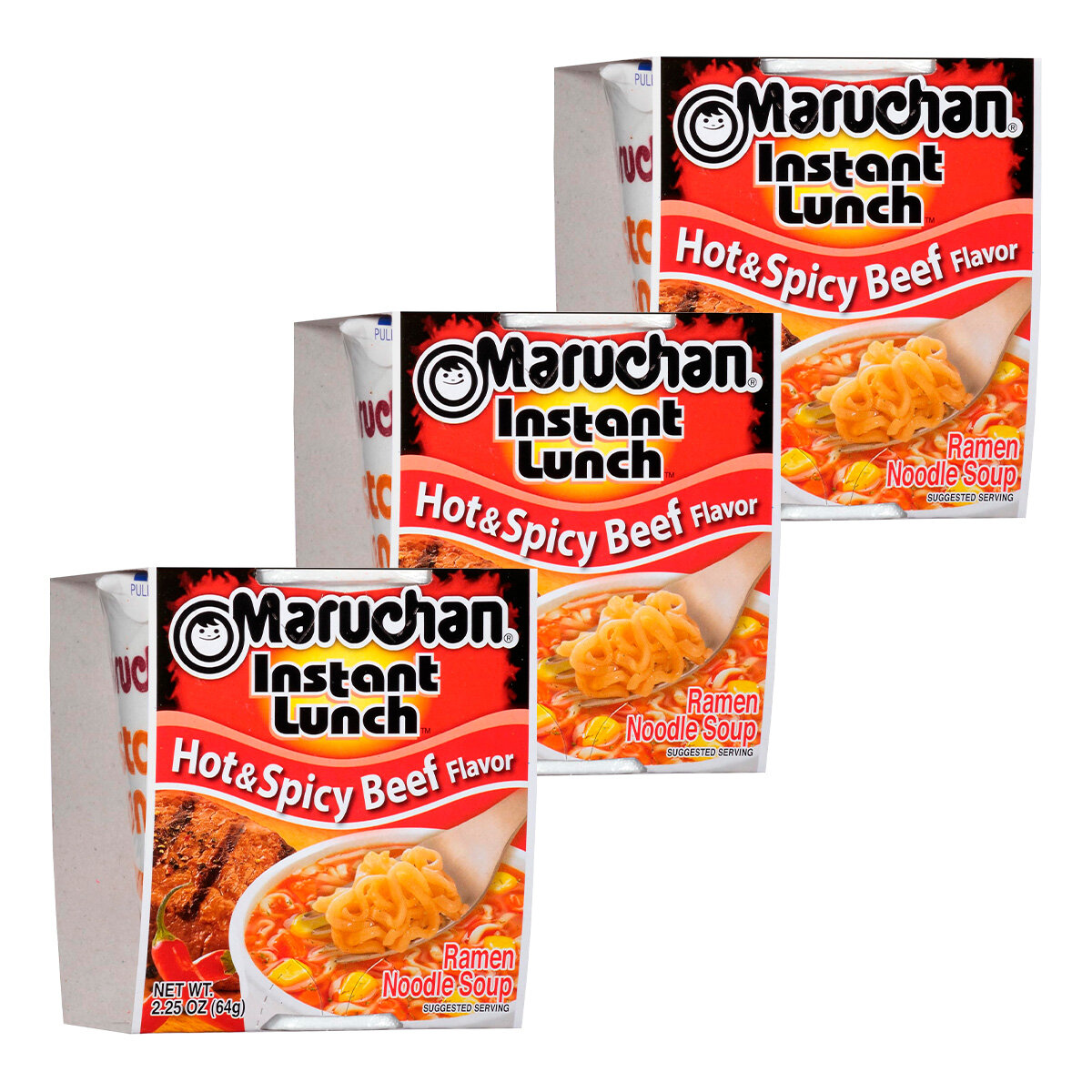 Лапша быстрого приготовления Instant lanch со вкусом острой говядины Maruchan, стакан 64 г х 3 шт