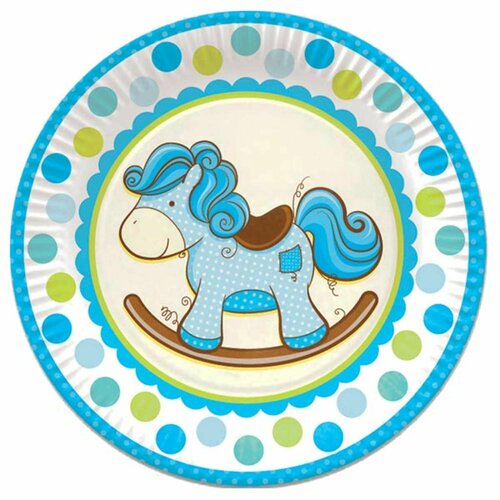 Тарелки бумажные ламинированные Лошадка Малыш голубая 23см 6шт
