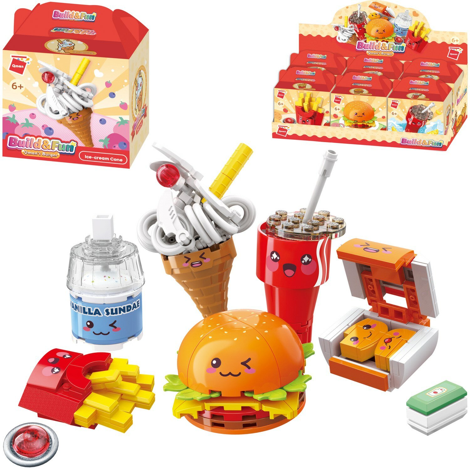 фото Конструктор Qman серия Build&ampFun Ресторан быстрого питания 6 видов в дисплее 6 шт 35012q