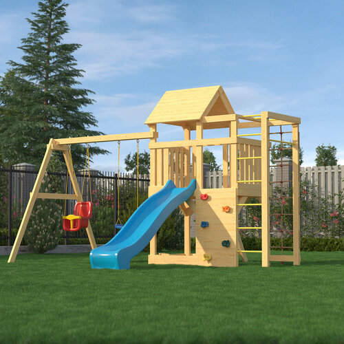 CustWood Scout S4 Детская деревянная игровая площадка для улицы дачи с деревянной крышей