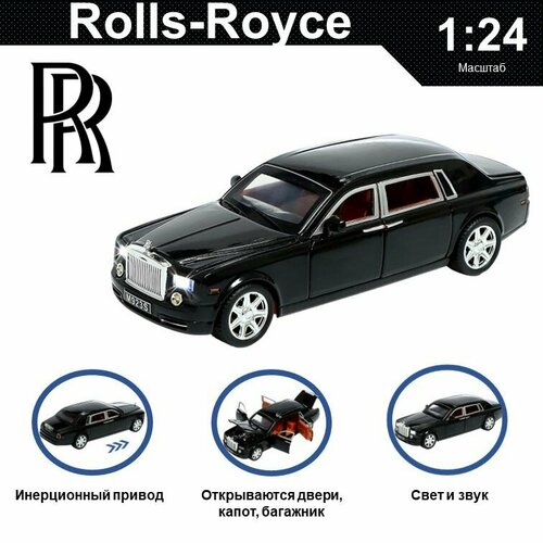 Машинка металлическая инерционная, игрушка детская для мальчика коллекционная модель 1:24 Rolls Royce Phantom ; Ролс Ройс Фантом черный металлическая машинка wanbao 1 32 rolls royce phantom 8888d инерционная свет звук черный