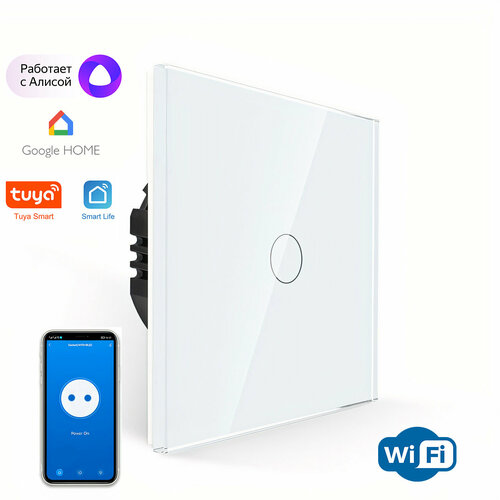 Сенсорный выключатель одноклавишный Wi-Fi, Удаленное управление, с нулем и без нуля, Умный дом (SK-TW01)