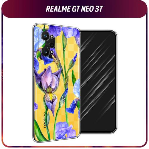 Силиконовый чехол на Realme GT Neo 3T/GT Neo 2 / Реалми GT Neo 3T Синие ирисы, прозрачный смартфон realme gt neo 3t 8 256gb black