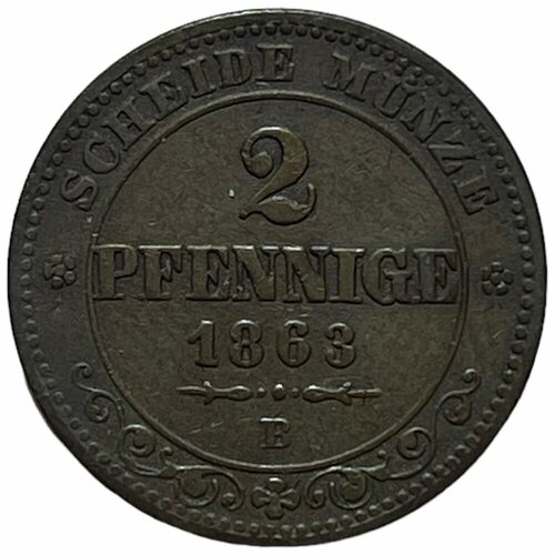 Германия, Саксония 2 пфеннига 1863 г. (B) германия саксония 5 пфеннигов 1864 г b