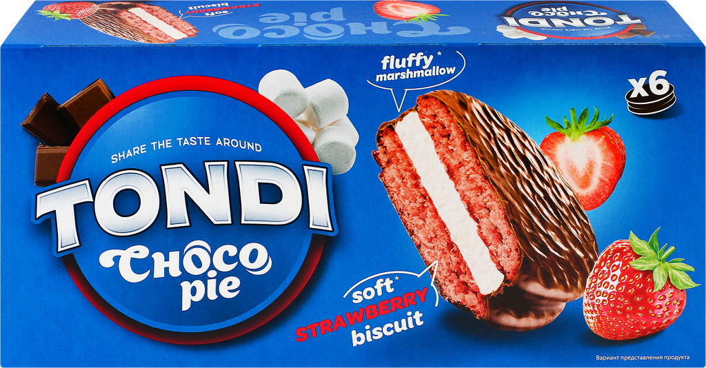 Печенье TONDI Choco Pie клубничное, глазированное, 180г