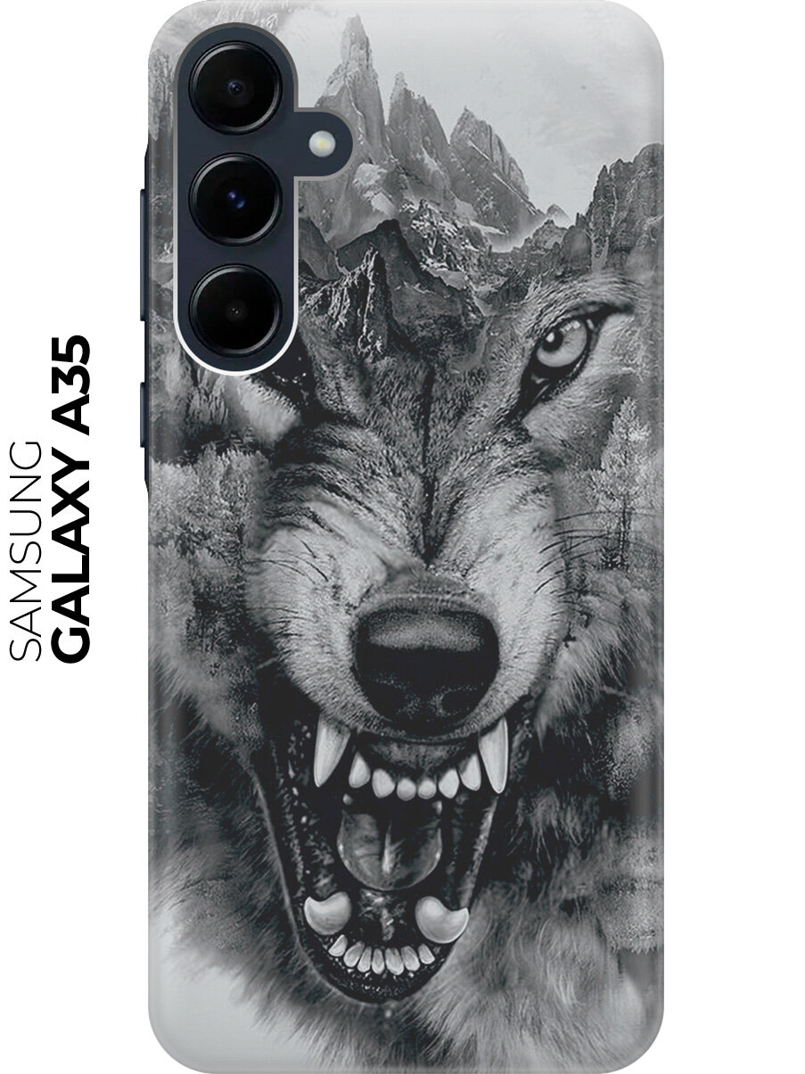 Силиконовый чехол на Samsung Galaxy A35 / Самсунг А35 с рисунком "Волк в горах"