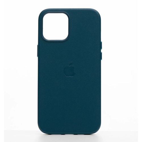 Чехол-накладка кожаный Leather Case с беспроводной зарядкой MagSafe на Apple iPhone 12/12 Pro- синий