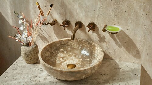 Каменная раковина для ванной Sheerdecor Bowl 637453117 из серого натурального камня оникса
